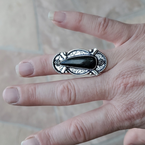 New Silver Sheen Obsidian 925 Silver Statement Ring. - Picture 6 of 12